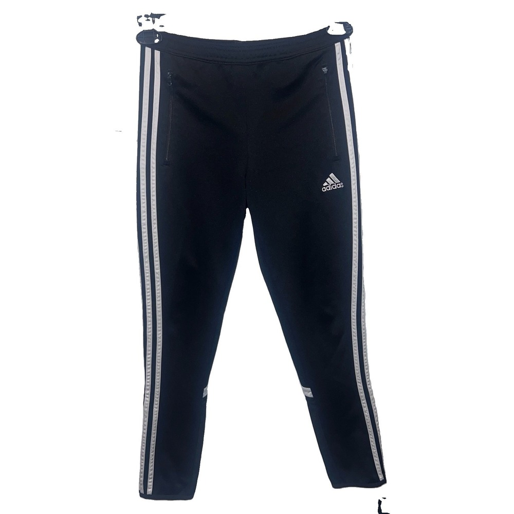 Adidas Soccer pants Black w/white stripes ClimaCool Ankle Zip/Drawstring Youth M